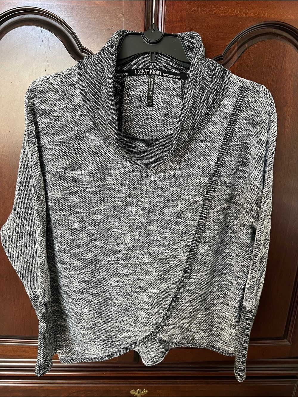 Calvin Klein Black & White Marled Cowl Draped Top